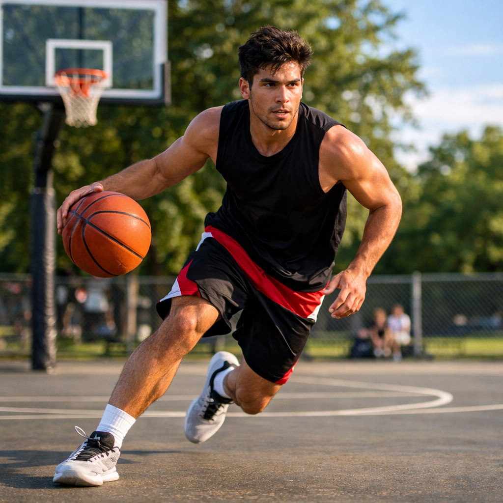 Person Playing Tennis on Sunny Court-1