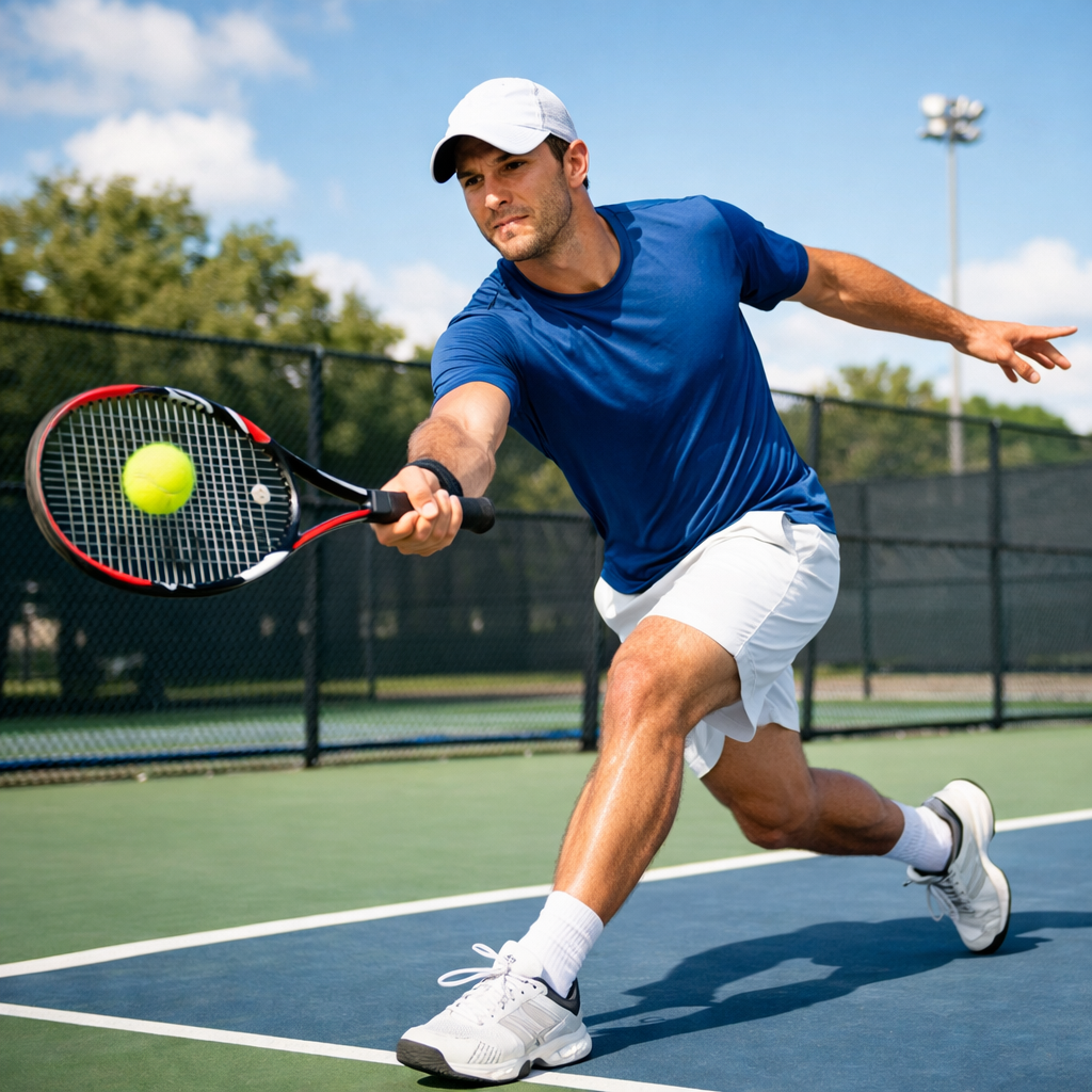 Tennis Player Serving at Night Tennis Player Serving at Night